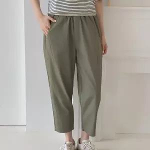 여성 컷아웃 9부 배기팬츠 고무줄 SS 코튼 옆버튼 바지