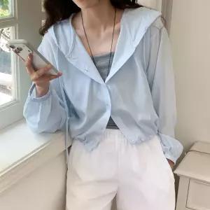 여자 봄 코디 베이직 버튼 포인트 크롭 후드 바람막이 점퍼
