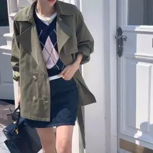 [하프클럽/]카라 트렌치 코트 간절기 심플 테일러드카라 더블버튼
