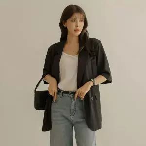 [하프클럽/]티크위 더블 버튼 카라 반팔 재킷