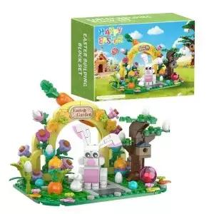 294PCS 부활절 달걀 토끼 정원 빌딩 블록 모델 컬러 박스 및 종이 설명서 조립식 브릭 선물