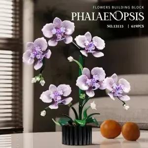 69PCS 팔라에노프시스 블록 꽃 난초 화분 식물 시뮬레이션 모델 홈 데코 퍼즐 생일 선물