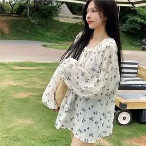셀럽하우스 하늘하늘 여성 블라우스 루즈핏 블라우스 데일리 플라워 쉬폰 여름