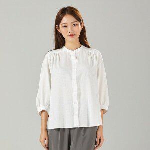 [폴라츠옴므]여성용 린넨혼방 S/S  화이트 반팔7부소매 캐주얼 헨리넥 솔리드 여자셔츠블라우스