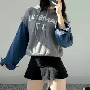 [하프클럽/]여자 벌룬 후드니트티 믹스 FW 진셔츠 니트