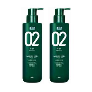 아모스 02 녹차실감 샴푸액(프레시)500g/산뜻한타입 2개