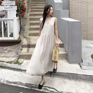 [하프클럽/]여성 에이라인 SS 마원단 슬리브리스 롱 원피스