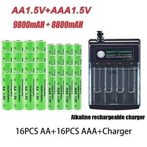세라구 원래 충전식 배터리 1.5V AA9800mAh+AAA8800mAh+컴퓨터 시계 라디오 비디오 게임용 충전기 디지털