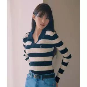 ROLAROLA [장원영 pick]COLLAR BOARDER KNIT BLACK 186055