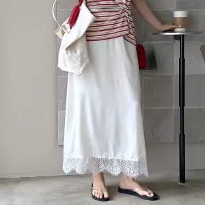 [메이블루]새틴 레이스 롱스커트