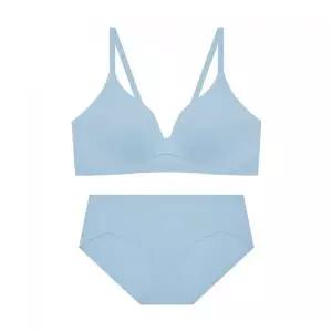 ELLE INNERWEAR 스무스 커브 노와이어 브라 팬티 세트 - 블루 2278090