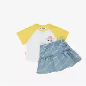 뉴발란스 키즈트레이닝세트 RQJ NK9YG2414G-30 Ready Set Rugby 라글란 반팔티 + 데님 캉캉 스커트 셋업