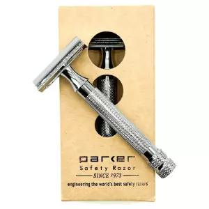 Parker 91R 헤비급 롱 핸들 안전 면도기 부드럽고 밀착된 면도를 위한 클래식 3피스 더블 에지 질감이 있는