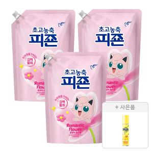 초고농축피죤 오리지널 로맨틱플라워 1.3L, 3개 + 증정 (스프레이피죤 옐로미모사 120ml, 1개)  [포켓몬에디션]