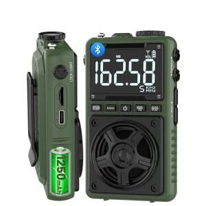 NOAA 날씨 경보 기능이 있는 블루투스 AM FM 단파 라디오 최고의 수신 성능을 갖춘 1250MAH 충전식 휴대용 포켓 5W 빅 스피커 디지털 튜너 및 이어폰 SD 카드 USB MP3 플레이어 지원