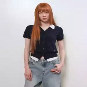 제네럴아이디어 generalideastandard 레이어드 에센셜 하프 가디건 NAVY WBE2L04534