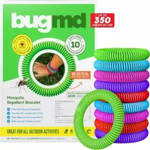 BugMD 0팩 모기 팔찌 성인 및 용 DEET 프리 밴드 캠핑 하이킹 해변 여행 아웃도어 필수품을 위한 천연 방수