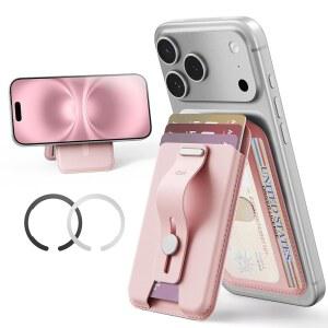 그립 기능이 있는 MAGSAFE 지갑 스탠드용 ESR AURA RFID 차단 기능 링 포함 IPHONE 17E / 17 16 15 14 13 12 (13 MINI 제외)용 카드 홀더 마그네틱 5개 선택된 삼성 버블검 핑크 c11