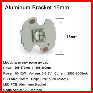 365nm 10W 5050 UV LED 비드 고출력 발광 다이오드 칩 4칩 8 30 60도 렌즈(홀더 포함)