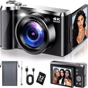 사진 촬영용 4K 디지털 카메라 3인치 80 플립 스크린 6배 줌 컴팩트 포인트 및 초보자를 위한 56MP