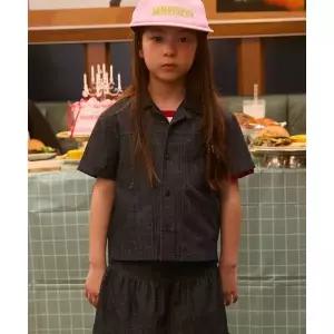 PENFIELD [주니어]워시드 슬럽 데님 오픈카라 하프셔츠 인디고_FS2WR31K