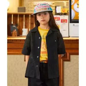PENFIELD [주니어]크로쉐 오픈카라 하프 셔츠 블랙_FS2WR11K