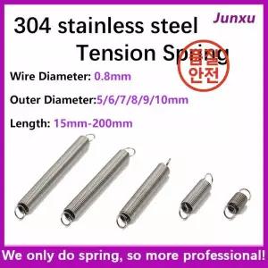 5개/로트 0.8mm 304 스테인레스 스틸 O 후크 텐션 실린드로이드 헬리컬 풀백 연장 코일 스프링 5-10