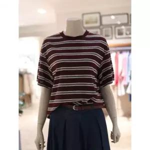 재고소진 BCBG 스트라이프 패턴 라운드 반팔 티셔츠 B6B5X441