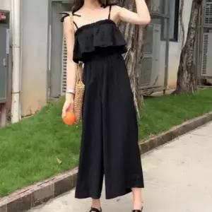 여성 프릴 끈나시 점프수트 원피스룩 여름 바캉스 휴양지 패션