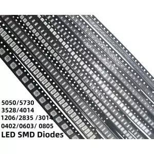 100개 SMD 5050 1206 0603 5730 0402 흰색 빨강 파랑 초록 주황 투명 발광 LED 칩 표면 장착 다이오드