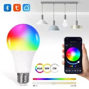 220V 8W 5W 9W 0V 투야 스마트 블루투스 LED 전구 E27 색상 변경 가능 램프 라이프 앱 제어 머 기능
