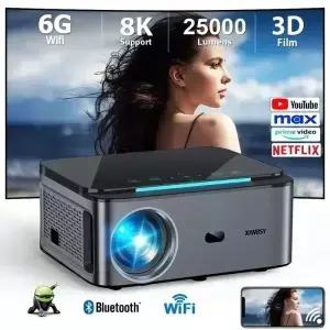 XIWBSY 8K 안드로이드 프로젝터 25000루멘 Wifi6 풀HD 080P 3D 스마트 홈시어터 시네마 야외용 빔프로젝터