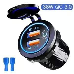 빠른 충전 30 듀얼 USB 소켓 2V/24V 차량용 충전기 터치 스위치 전압계 전자 라이터 고속