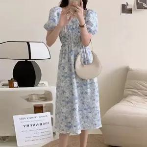 친절한탄씨 아레니아 여름 원피스 여성 반팔 꽃무늬 밴딩 쉬폰 공주 미디 휴양지 바캉스룩 K1882