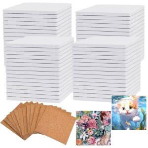 COYMOS 60개 공예용 세라믹 타일 흰색 포함 DIY 백 무광 코스터, 알코올 잉크, 코스터 아크릴 패드 붓기, 도장, 4x4 코르크