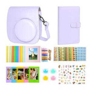 후지필름 인스탁스 미니 12와 앨범 포함 DIY 프레임 필터 퍼플 호환되는 스티커 라일락 벽걸이 및 사진 12 액세서리 키트 인스턴트 케이스