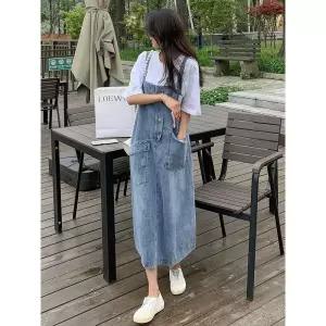 드레스 라이트블루 청치마 멜빵 데님 여름 스커트