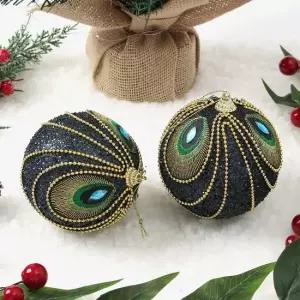 다크블루 글리터 장식볼 2p 10cm 공작드레스 크리스마 크리스마스 크리스마스장식 트리장식