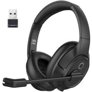 마이크와 USB 동글이 장착된 EKSA 블루투스 가정 무선 및 AI 통화 마이크, 30시간 33피트 사무실 오버이어 직장 범위, 시간 환경 제거 PC 소음 / 헤드폰 노트북 헤드셋,