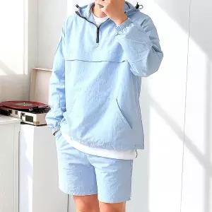 핏콕 남자 후드 아노락 트레이닝 셋업 나일론 반집업 긴팔 반바지 세트