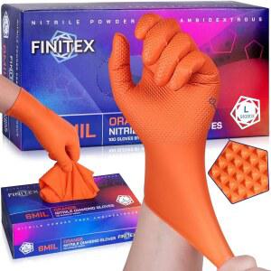 기계식 인더스트리얼 FINTENX 오렌지 내화학성 일회용 니트릴 1000PCS 100 다이아몬드 텍스처 장갑 630만