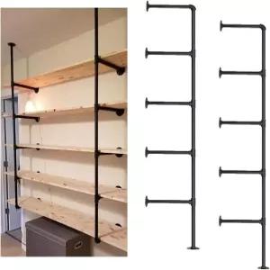 산업용 벽걸이 철제 파이프 선반 브래킷 블랙 빈티지 레트로 천장 걸이 DIY 오픈 책장 보관소 2PcsX5티어