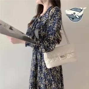 꽃무늬 리본 프릴 긴팔 원피스 여름 봄가을 원피스 드레스 롱원피스 여성원피스