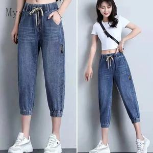 여성 여름 밴딩 7부 데님 팬츠 모던 와이드 청바지 캐주얼 cv6 KOBO7H