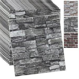 20PCS 3D 벽 패널 필 앤 돌 벽지 접착 인조 자체 20pcs) 벽지(블랙 벽돌 스틱