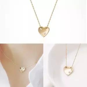 14K Gold 천연 다이아몬드 하트 골드 체인 목걸이 데일리목걸이 (W4BE81A)