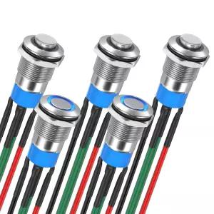 DaierTek 12MM 래칭 푸시 버튼 스위치 12V 실버 쉘 블루 LED 조명 방수 마린 4핀 켜기 오프 5pcs