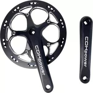 AUTES 52T 단일 속도 자전거 하단 크랭크셋 알럼 체인링 가드 장착 크랭크 암 170mm/130mm BCD 사각 홀