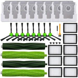 26 팩 교체 부품 액세서리 IROBOT ROOMBA I3+ I7+ I4 I6+I8+ /PLUS E5 E6 E7 J7 I5+J5+ I E&J 시리즈 진공 청소기 롤러 브러시 2개 필터 8개 사이드 백 8개에 호환됩니다 hMZ