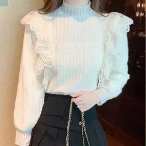 20대하객룩 아이보리 반목 블라우스 레이스 프릴 결혼식 하객룩